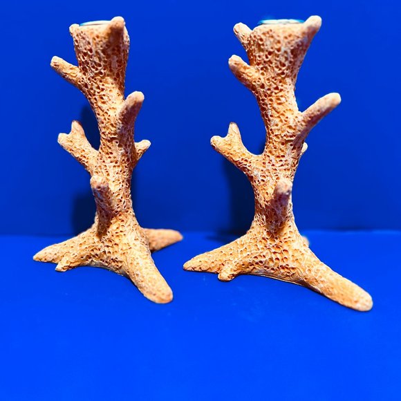 NEW…. Pair of Coral Branch-Shaped Candle Stick Holders, Orange in Color... - Picture 1 of 8